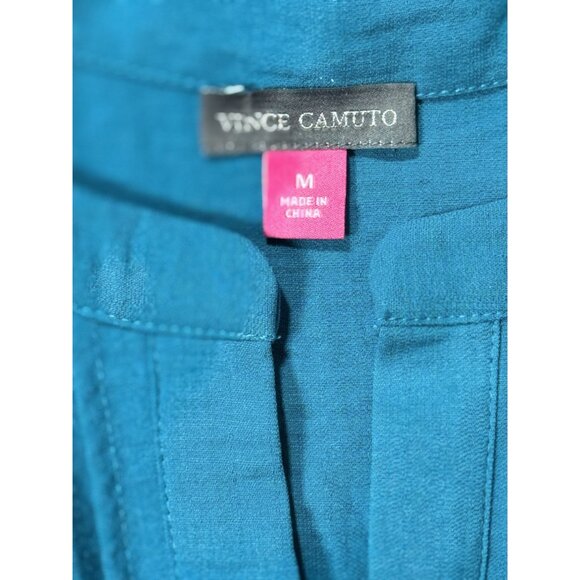 VINCE CAMUTO Womens Teal Blue Ruffle Sleeve Blouse Size M Statement Top Dramatic - Picture 9 of 9